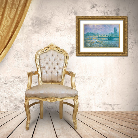 Charing Cross Bridge I 1902 Gold Ornate Wood Framed Art Print with Double Matting by Monet, Claude