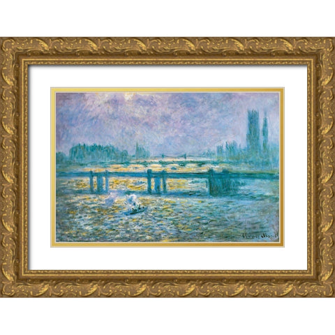 Charing Cross Bridge I 1902 Gold Ornate Wood Framed Art Print with Double Matting by Monet, Claude