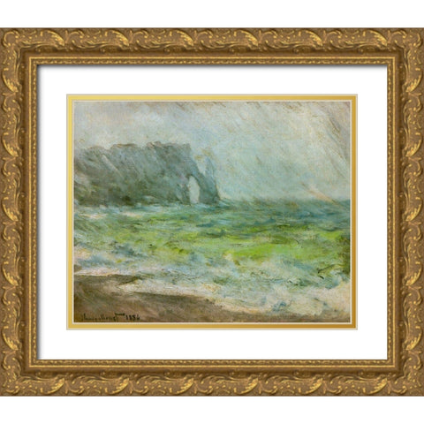 Etretat 1886 Gold Ornate Wood Framed Art Print with Double Matting by Monet, Claude