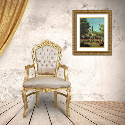 Garden in flower 1867 Gold Ornate Wood Framed Art Print with Double Matting by Monet, Claude