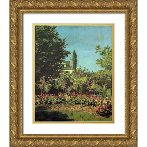 Garden in flower 1867 Gold Ornate Wood Framed Art Print with Double Matting by Monet, Claude