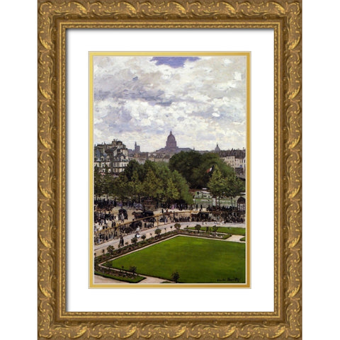 Garden of the Princess-Louvre 1867 Gold Ornate Wood Framed Art Print with Double Matting by Monet, Claude