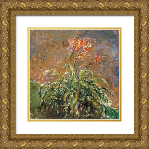 Hemerocallis 1914 Gold Ornate Wood Framed Art Print with Double Matting by Monet, Claude