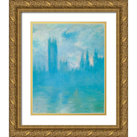 Houses of Parliament 1900 Gold Ornate Wood Framed Art Print with Double Matting by Monet, Claude