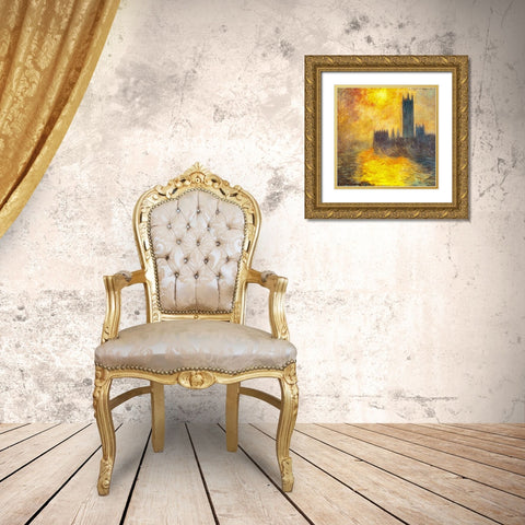 Houses of Parliament at Sunset 1904 Gold Ornate Wood Framed Art Print with Double Matting by Monet, Claude