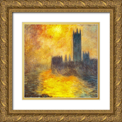 Houses of Parliament at Sunset 1904 Gold Ornate Wood Framed Art Print with Double Matting by Monet, Claude