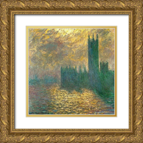 Houses of Parliament-London 1900 Gold Ornate Wood Framed Art Print with Double Matting by Monet, Claude