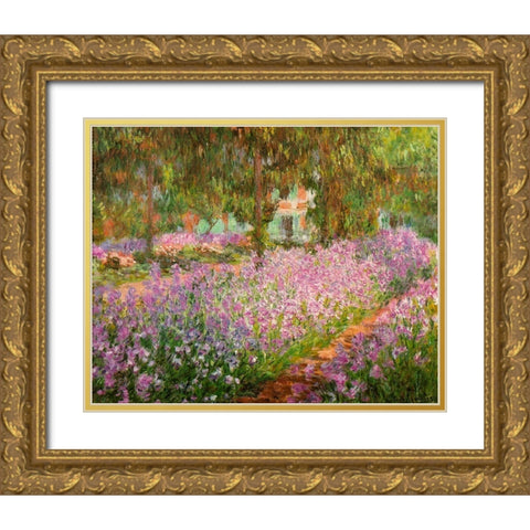 Monets garden at Giverny 1900 Gold Ornate Wood Framed Art Print with Double Matting by Monet, Claude