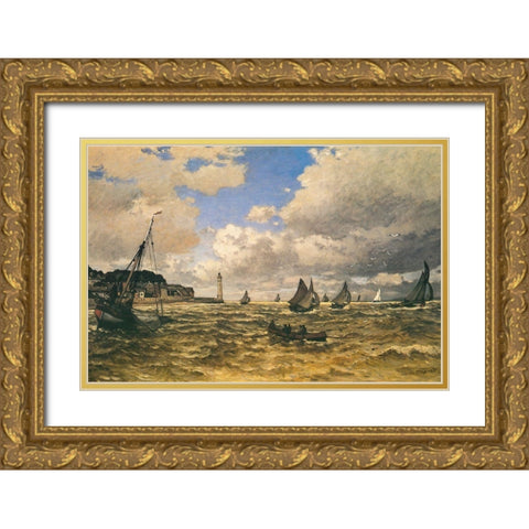 Mouth of the Seine at Honfleur 1865 Gold Ornate Wood Framed Art Print with Double Matting by Monet, Claude