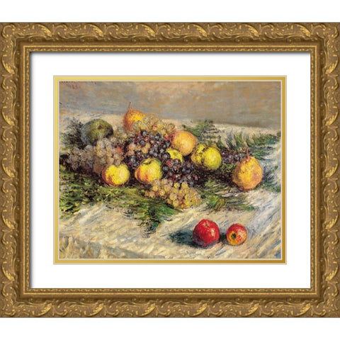 Pears and Grapes 1880 Gold Ornate Wood Framed Art Print with Double Matting by Monet, Claude