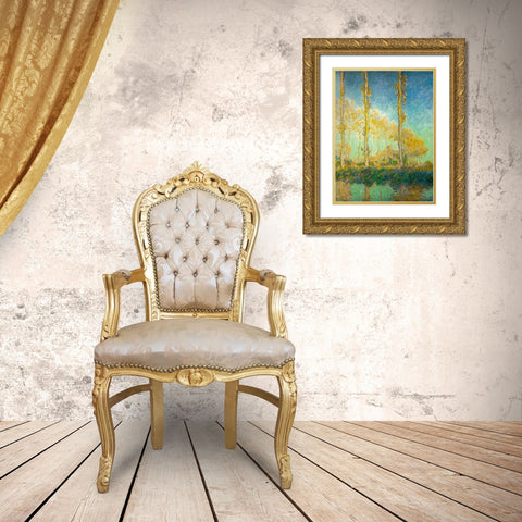 Poplars 1891 Gold Ornate Wood Framed Art Print with Double Matting by Monet, Claude
