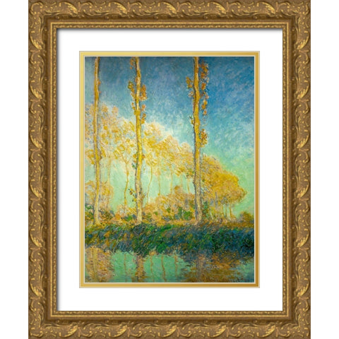 Poplars 1891 Gold Ornate Wood Framed Art Print with Double Matting by Monet, Claude