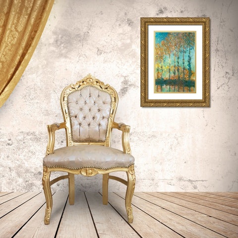Poplars on River Epte 1891 Gold Ornate Wood Framed Art Print with Double Matting by Monet, Claude