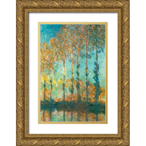Poplars on River Epte 1891 Gold Ornate Wood Framed Art Print with Double Matting by Monet, Claude