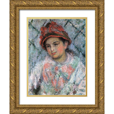 Portrait of Blanche Hoschede 1880 Gold Ornate Wood Framed Art Print with Double Matting by Monet, Claude