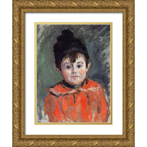 Portrait of Michel in pom-pom hat 1880 Gold Ornate Wood Framed Art Print with Double Matting by Monet, Claude