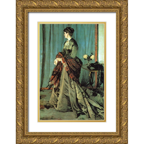 Portrait of Mme Gaudibert 1868 Gold Ornate Wood Framed Art Print with Double Matting by Monet, Claude