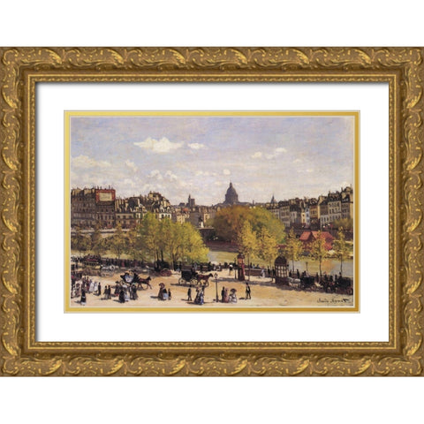 Quai du Louvre 1867 Gold Ornate Wood Framed Art Print with Double Matting by Monet, Claude
