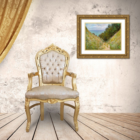 Road at La Cavee-Pourville 1882 Gold Ornate Wood Framed Art Print with Double Matting by Monet, Claude