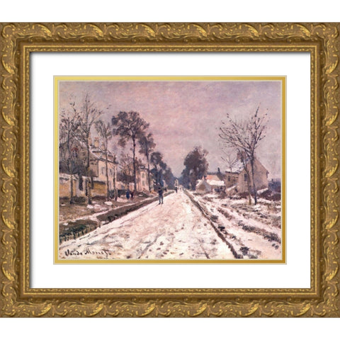 Road to Louveciennes in snow 1869 Gold Ornate Wood Framed Art Print with Double Matting by Monet, Claude