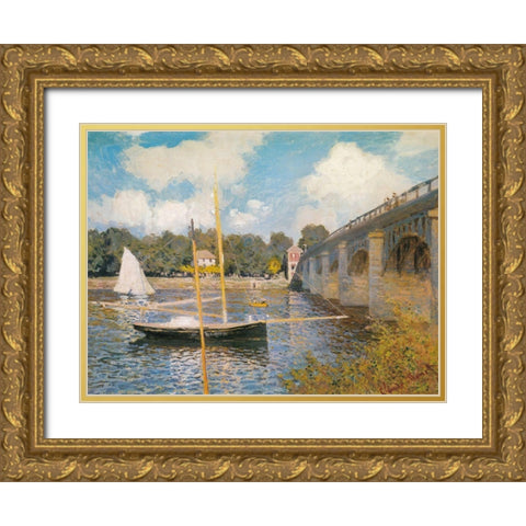 Road-bridge at Argenteuil 1874 Gold Ornate Wood Framed Art Print with Double Matting by Monet, Claude