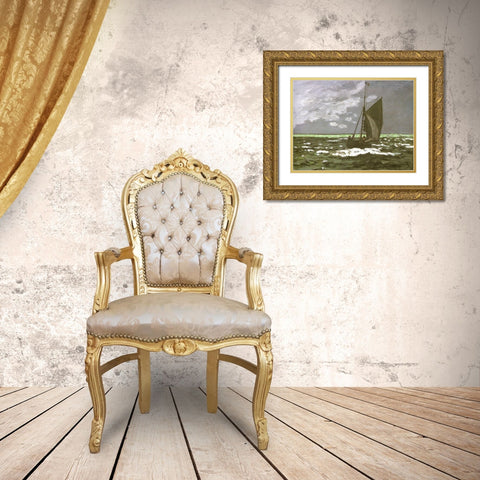 Seascape-storm 1866 Gold Ornate Wood Framed Art Print with Double Matting by Monet, Claude