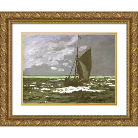 Seascape-storm 1866 Gold Ornate Wood Framed Art Print with Double Matting by Monet, Claude