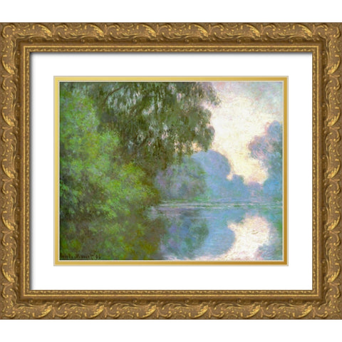 Seine near Giverny 1896 Gold Ornate Wood Framed Art Print with Double Matting by Monet, Claude
