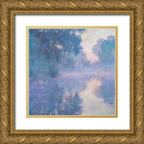 Seine near Giverny 1897 Gold Ornate Wood Framed Art Print with Double Matting by Monet, Claude