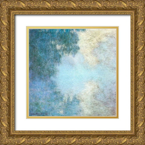 Seine-morning 1897 Gold Ornate Wood Framed Art Print with Double Matting by Monet, Claude