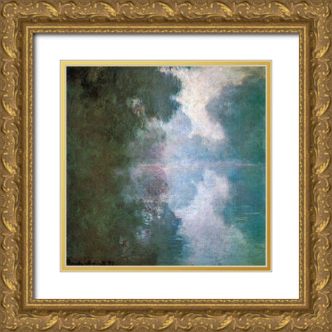 Seine-morning mists 1897 Gold Ornate Wood Framed Art Print with Double Matting by Monet, Claude