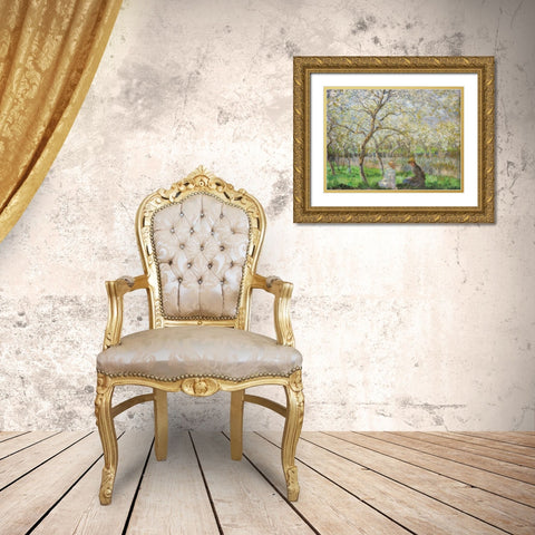 Spring 1886 Gold Ornate Wood Framed Art Print with Double Matting by Monet, Claude
