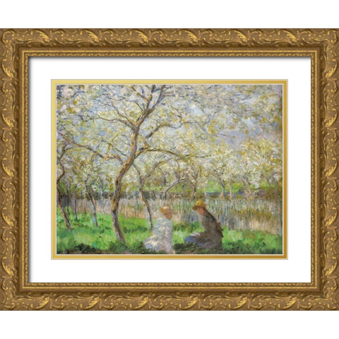Spring 1886 Gold Ornate Wood Framed Art Print with Double Matting by Monet, Claude