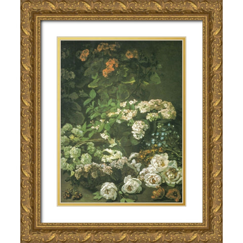 Spring Flowers 1864 Gold Ornate Wood Framed Art Print with Double Matting by Monet, Claude