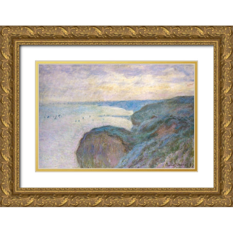Steep cliffs 1897 Gold Ornate Wood Framed Art Print with Double Matting by Monet, Claude