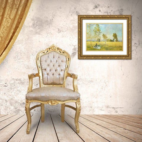 Summer-The Meadow 1874 Gold Ornate Wood Framed Art Print with Double Matting by Monet, Claude