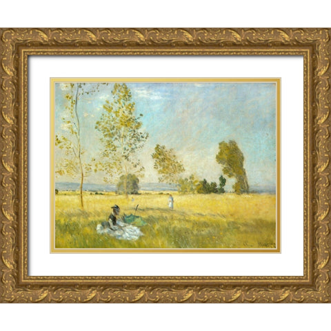 Summer-The Meadow 1874 Gold Ornate Wood Framed Art Print with Double Matting by Monet, Claude