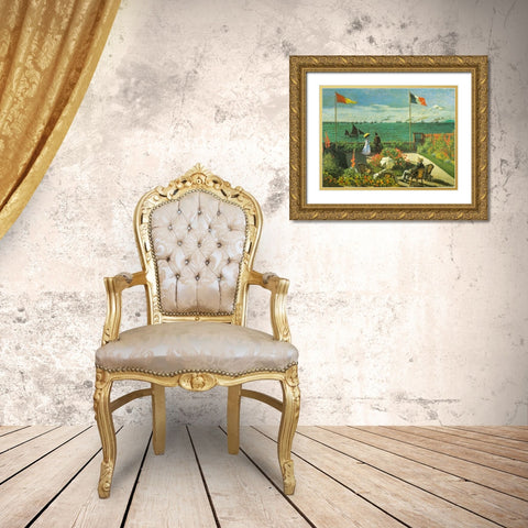 Terrace at Sainte-Adresse 1866 Gold Ornate Wood Framed Art Print with Double Matting by Monet, Claude