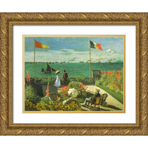 Terrace at Sainte-Adresse 1866 Gold Ornate Wood Framed Art Print with Double Matting by Monet, Claude