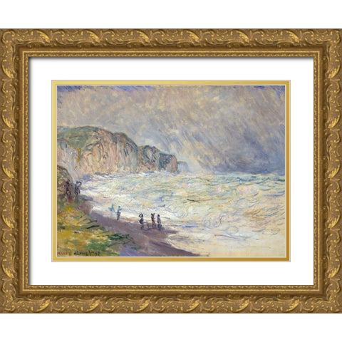 Heavy Sea at Pourville 1897 Gold Ornate Wood Framed Art Print with Double Matting by Monet, Claude