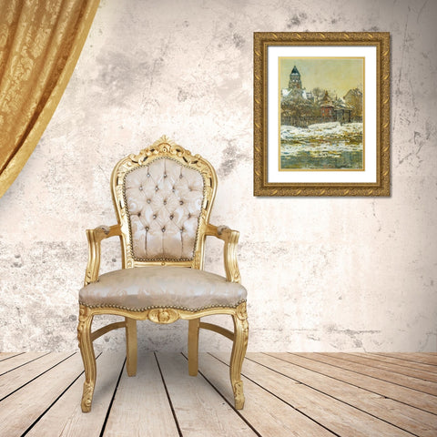 The Church at Vetheuil 1879 Gold Ornate Wood Framed Art Print with Double Matting by Monet, Claude
