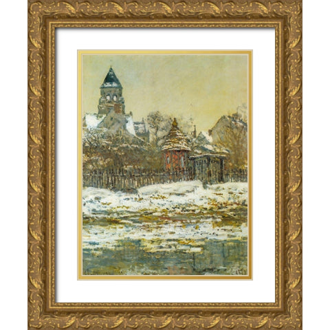 The Church at Vetheuil 1879 Gold Ornate Wood Framed Art Print with Double Matting by Monet, Claude