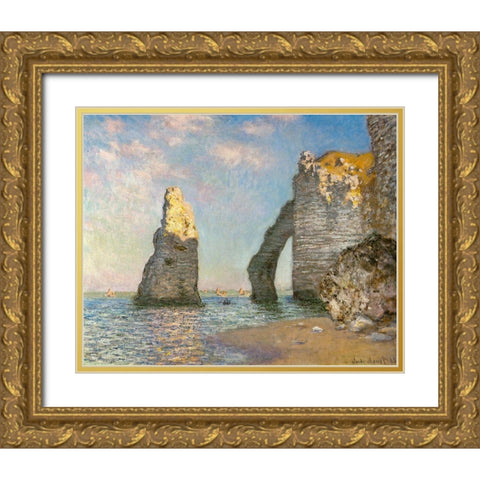 The Cliffs at Etretat 1885 Gold Ornate Wood Framed Art Print with Double Matting by Monet, Claude