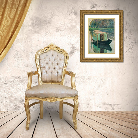 The Floating Studio 1874 Gold Ornate Wood Framed Art Print with Double Matting by Monet, Claude
