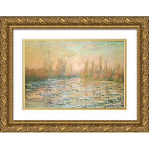 The Ice-floes 1893 Gold Ornate Wood Framed Art Print with Double Matting by Monet, Claude