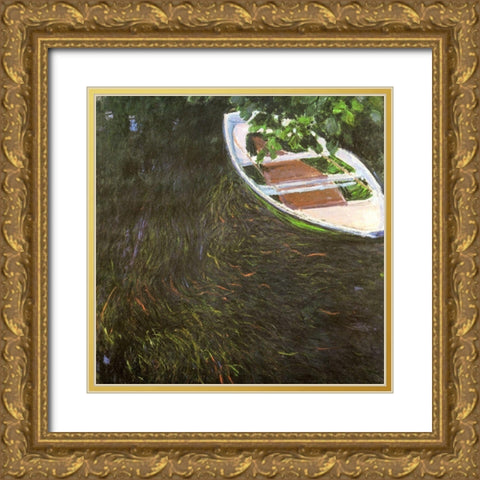 The Row Boat 1887 Gold Ornate Wood Framed Art Print with Double Matting by Monet, Claude
