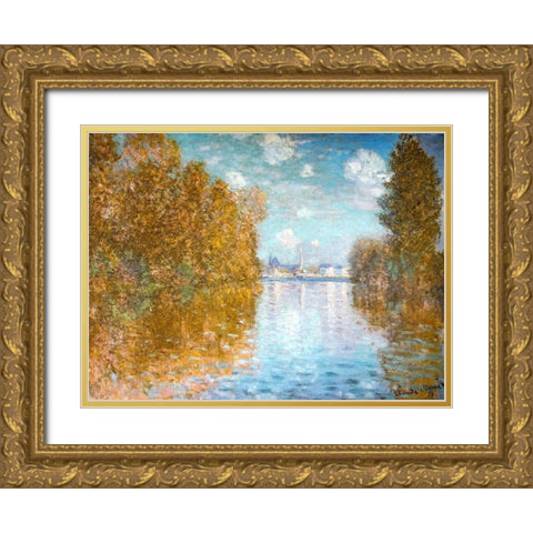 The Seine at Argenteuil 1873 Gold Ornate Wood Framed Art Print with Double Matting by Monet, Claude
