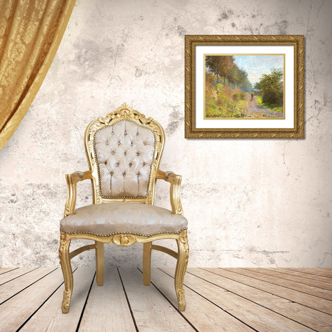 The Sheltered Path 1873 Gold Ornate Wood Framed Art Print with Double Matting by Monet, Claude