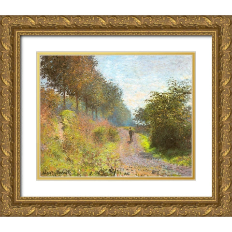 The Sheltered Path 1873 Gold Ornate Wood Framed Art Print with Double Matting by Monet, Claude