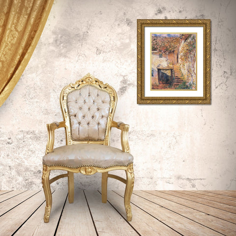 The Stairs 1878 Gold Ornate Wood Framed Art Print with Double Matting by Monet, Claude
